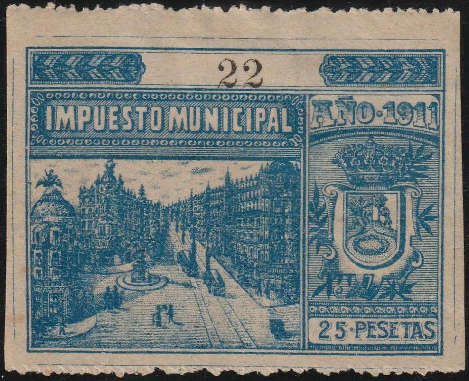 Spain Impuesto Municipal Madrid 1911 Revenue Sello Fiscal Stamp Tramcar Tram Tramway
